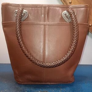 Brighton Vintage Brown Leather Tote with Silver Accents